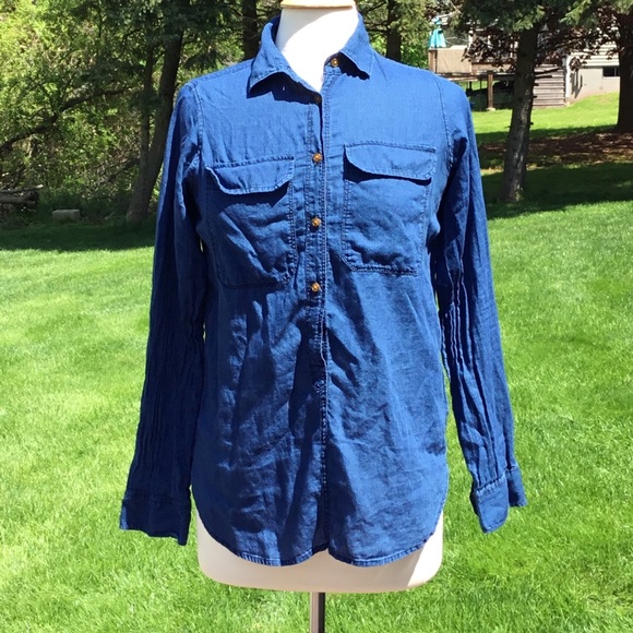 J. Crew Factory Tops J Crew Indigo Gauze Popover Shirt Poshmark